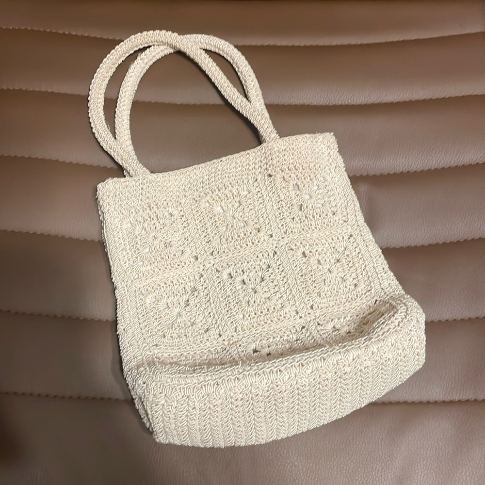 Vintage granny square crochet mini tote